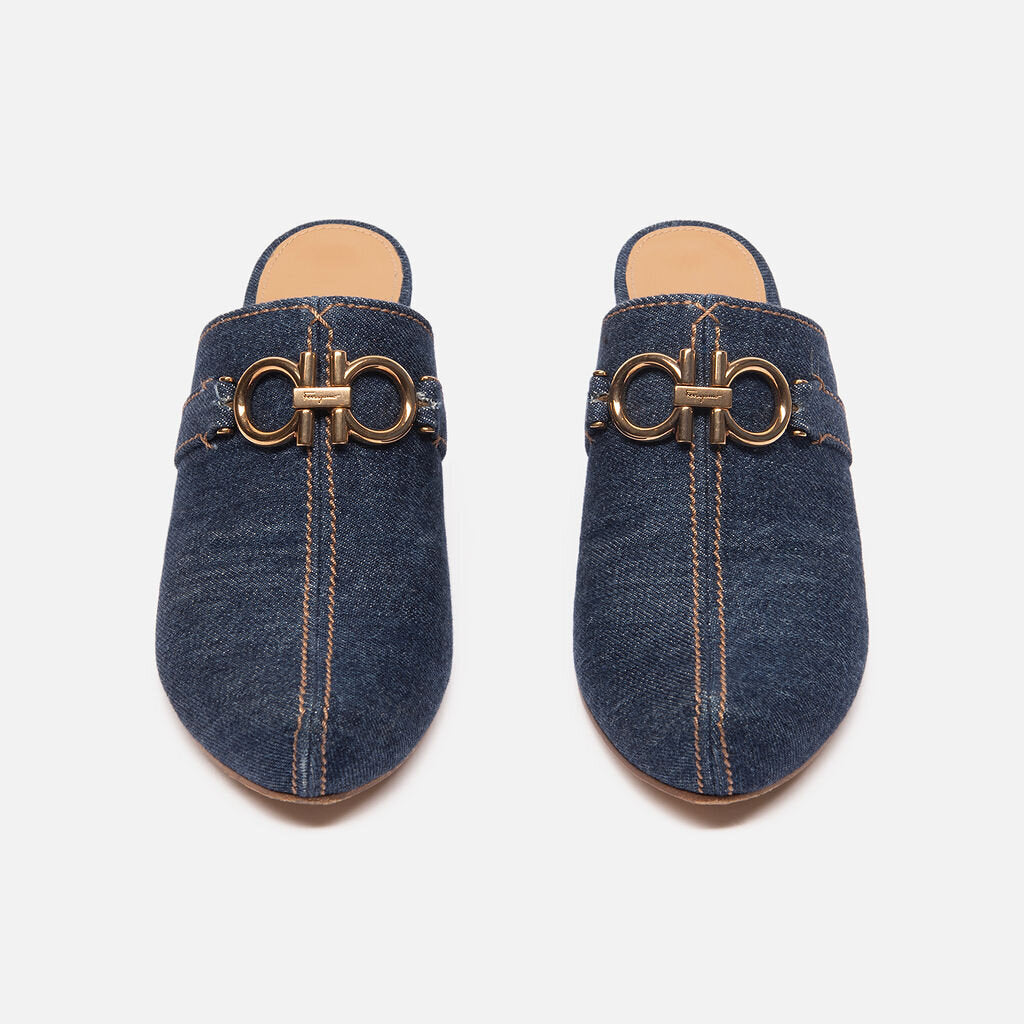 Salvatore Ferragamo Denim Gold Detail Mule