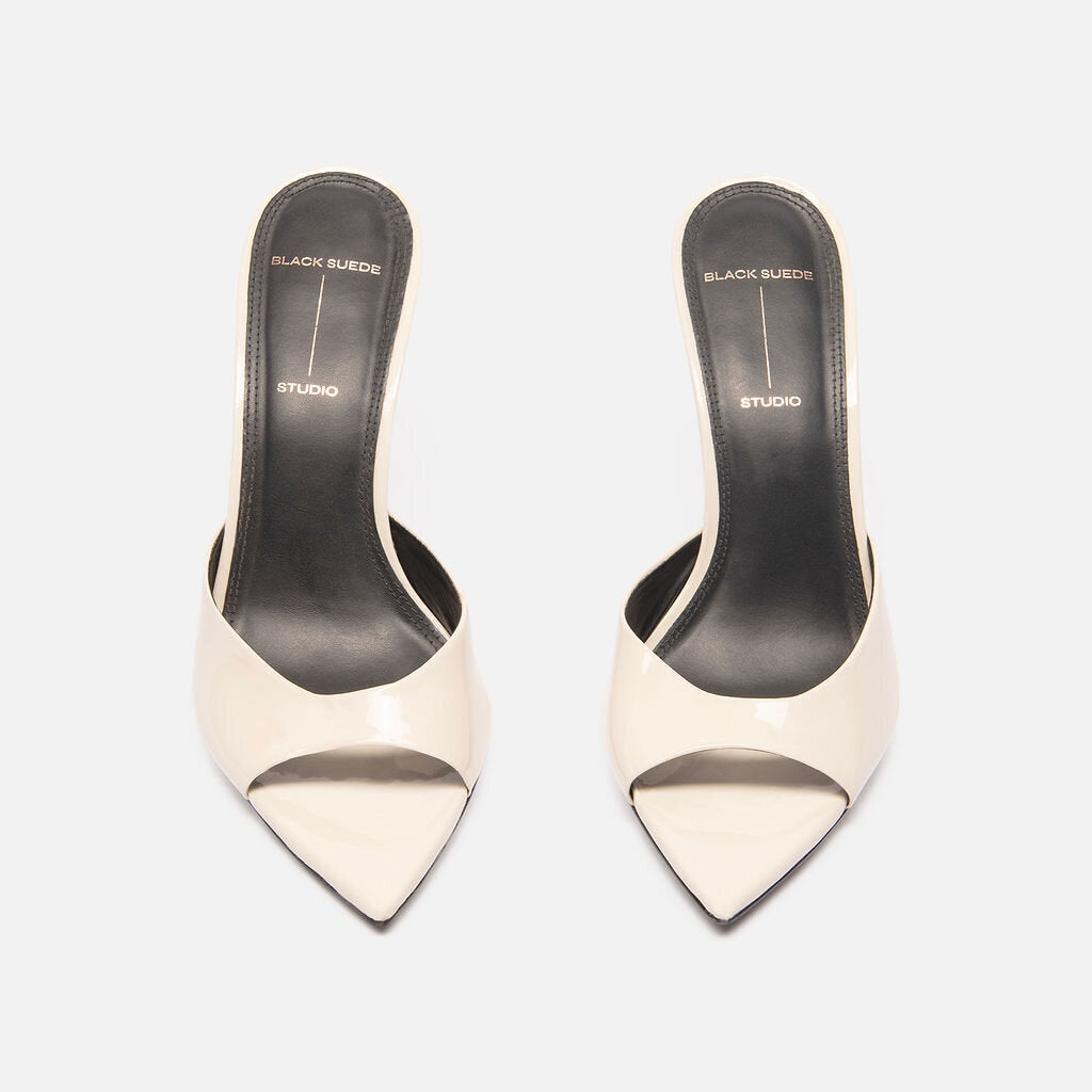 Black Suede Studio White Patent Leather Mule