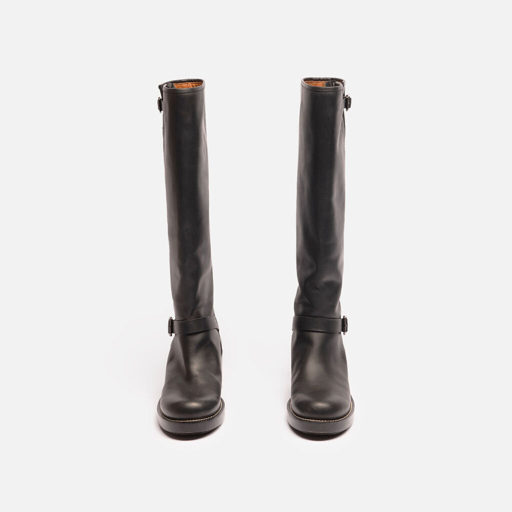 Balenciaga Black Leather Knee High Boot