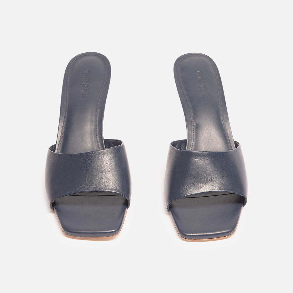 Cult Gaia Blue Leather Gold Heel Slides