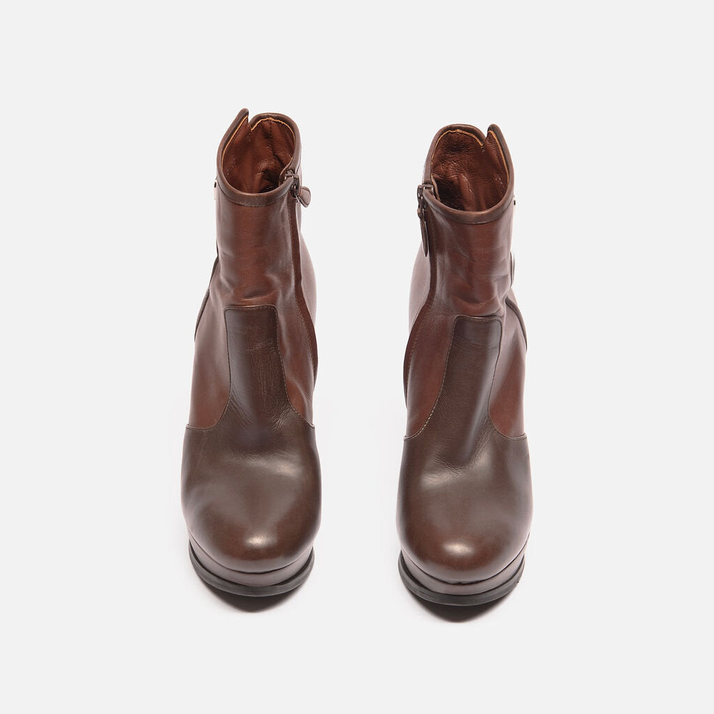 Balenciaga Brown Leather Wedge Booties