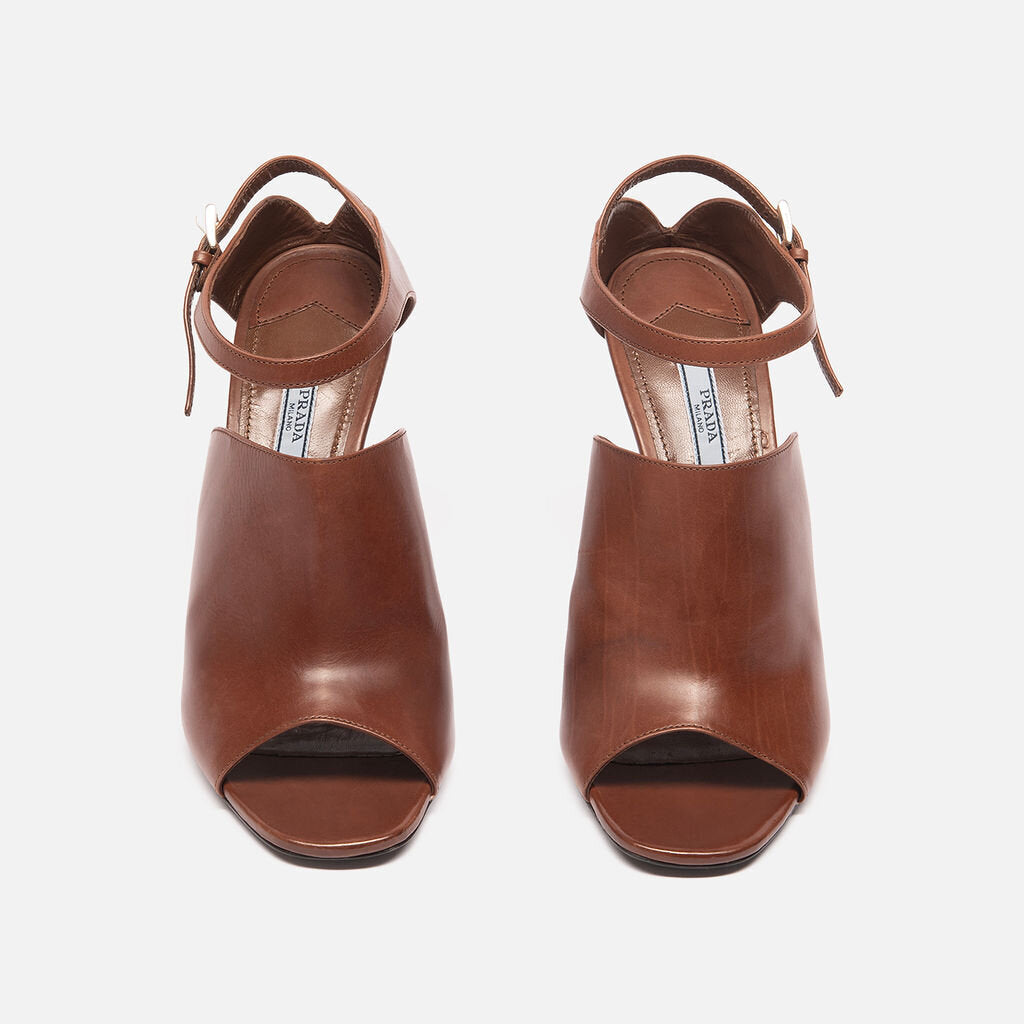 Prada Brown Leather Open Toe Heel