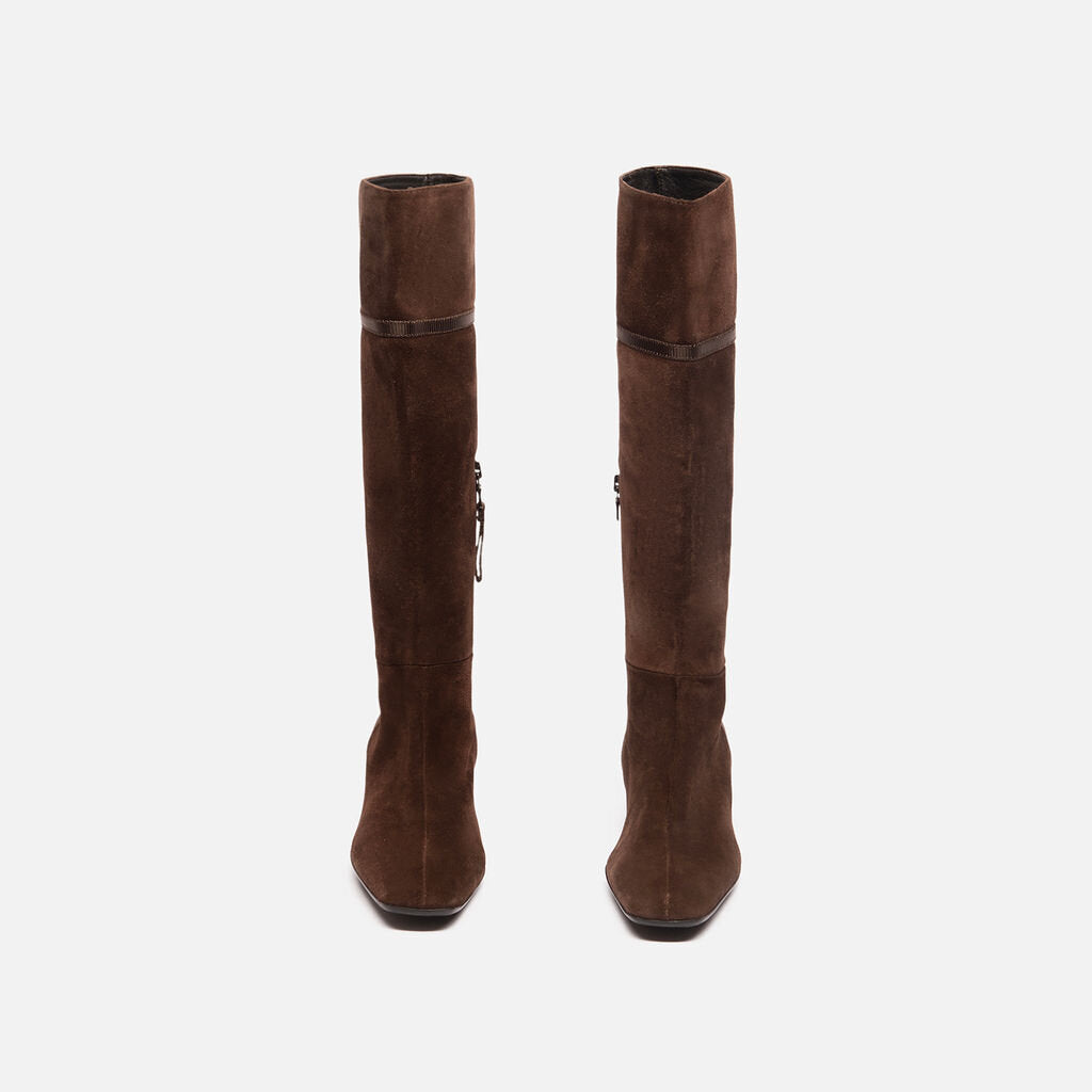 Prada Sport Brown Suede Heeled Tall Boots