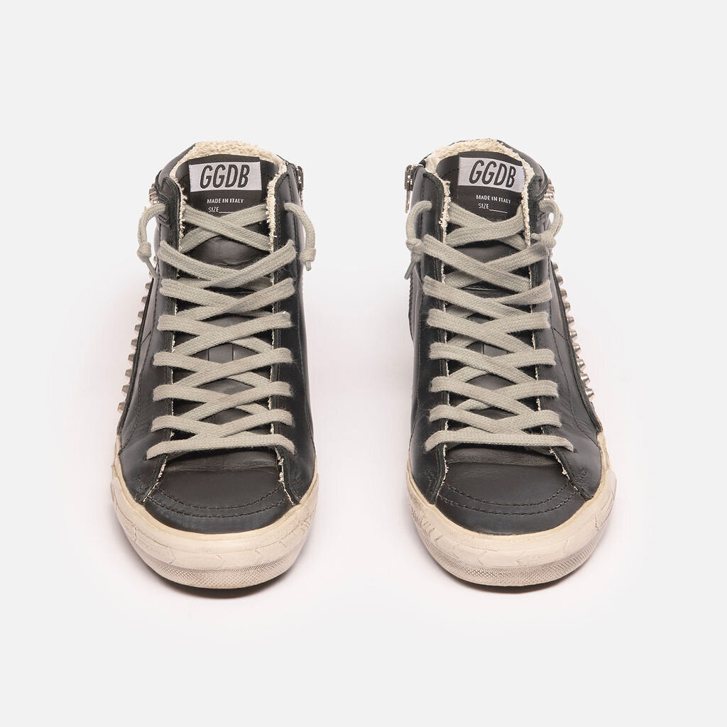Golden Goose Black Leather Studded High Top Sneakers