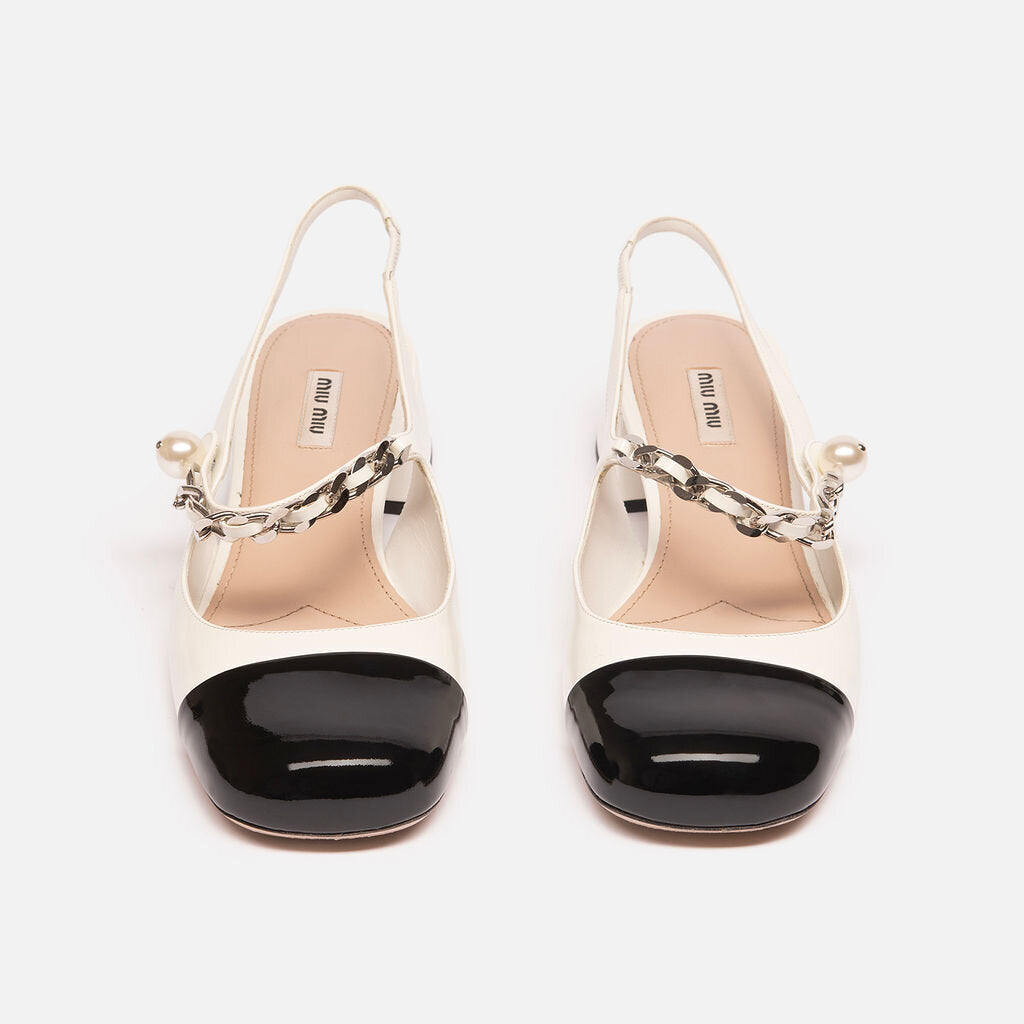 Miu Miu White Patent Leather Faux Pearl Mary Jane Shoes