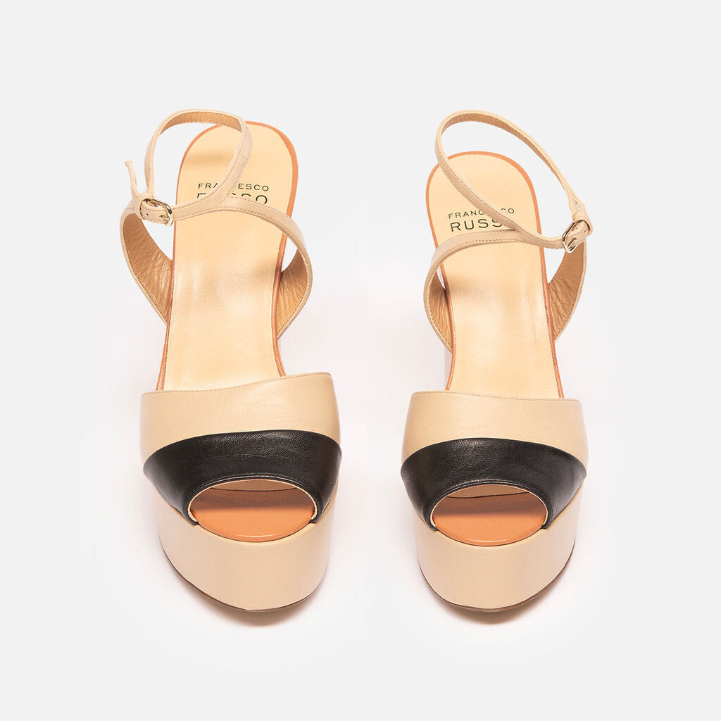 Francesco Russo Tan Leather Colorblock Platform Sandal