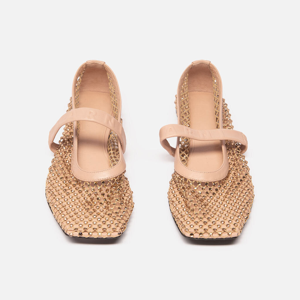 Marni Pink Crystal Embellished Mesh Flat
