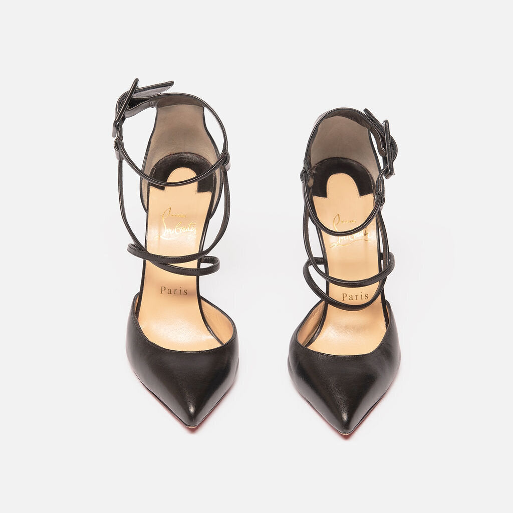 Christian Louboutin Black Strap Pointed Toe Heels