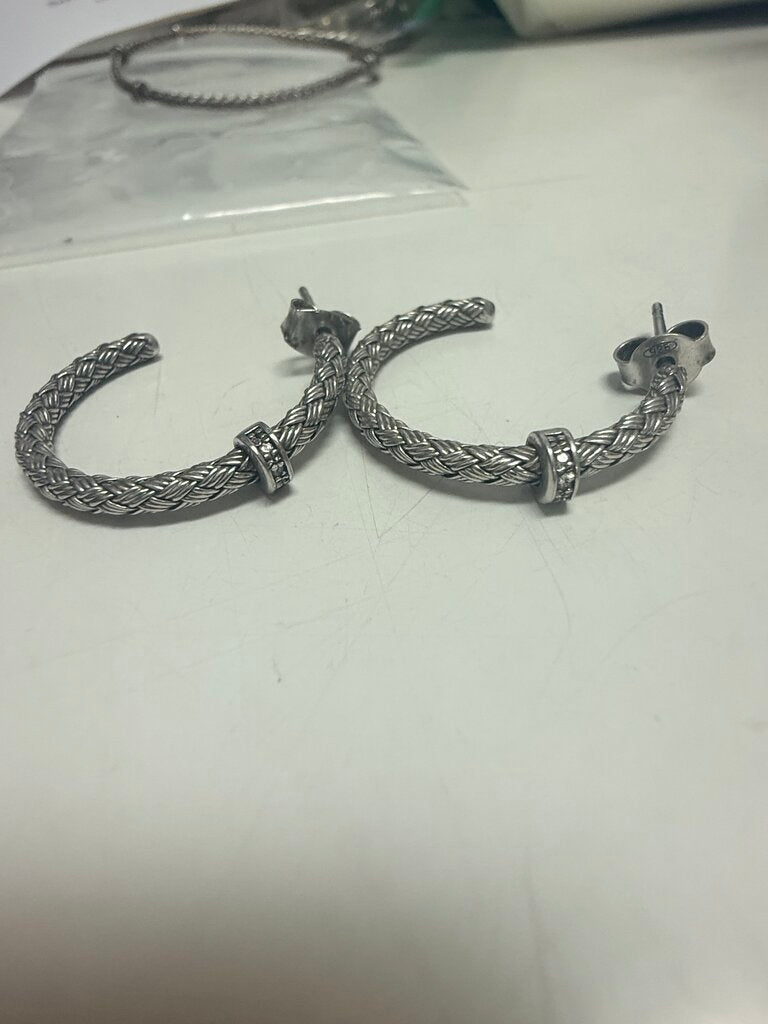 Sterling Woven Hoop w.Diamonds