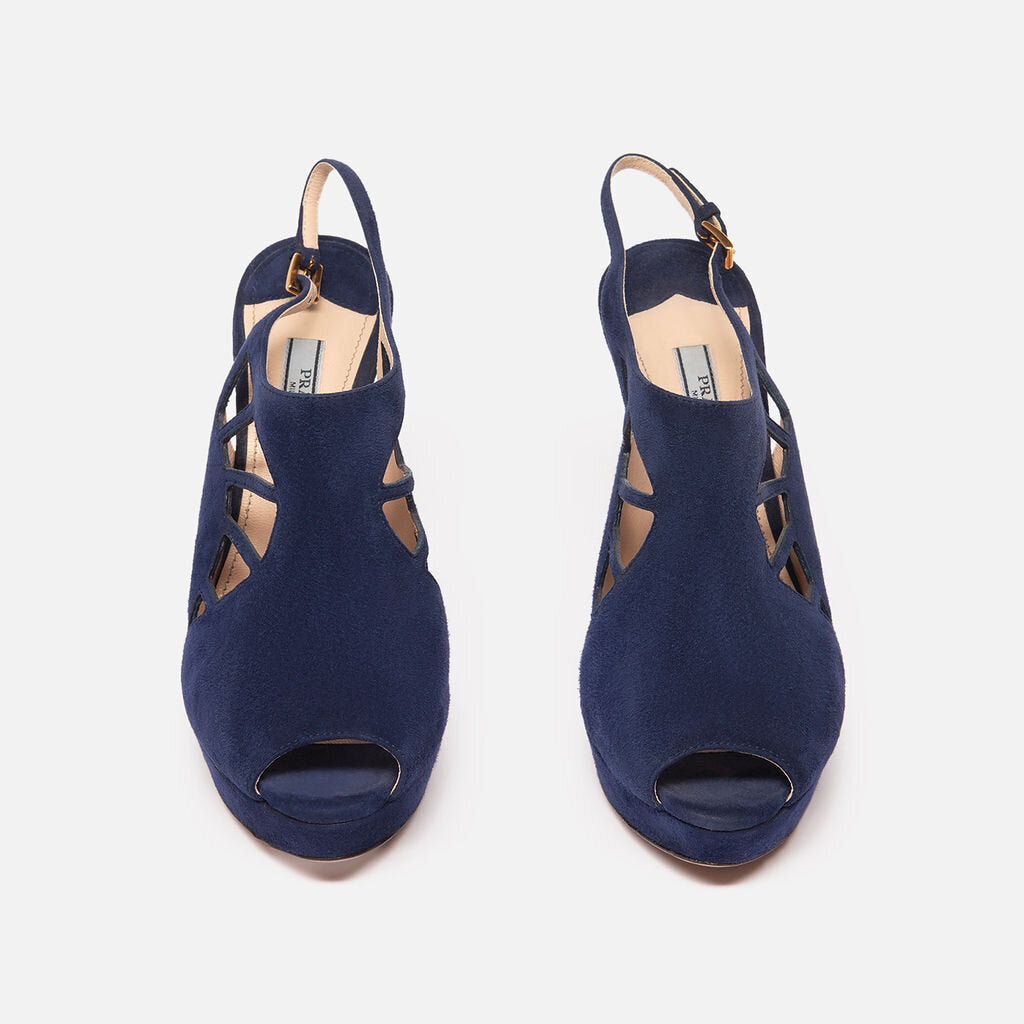 Prada Blue Suede Peep Toe Heel