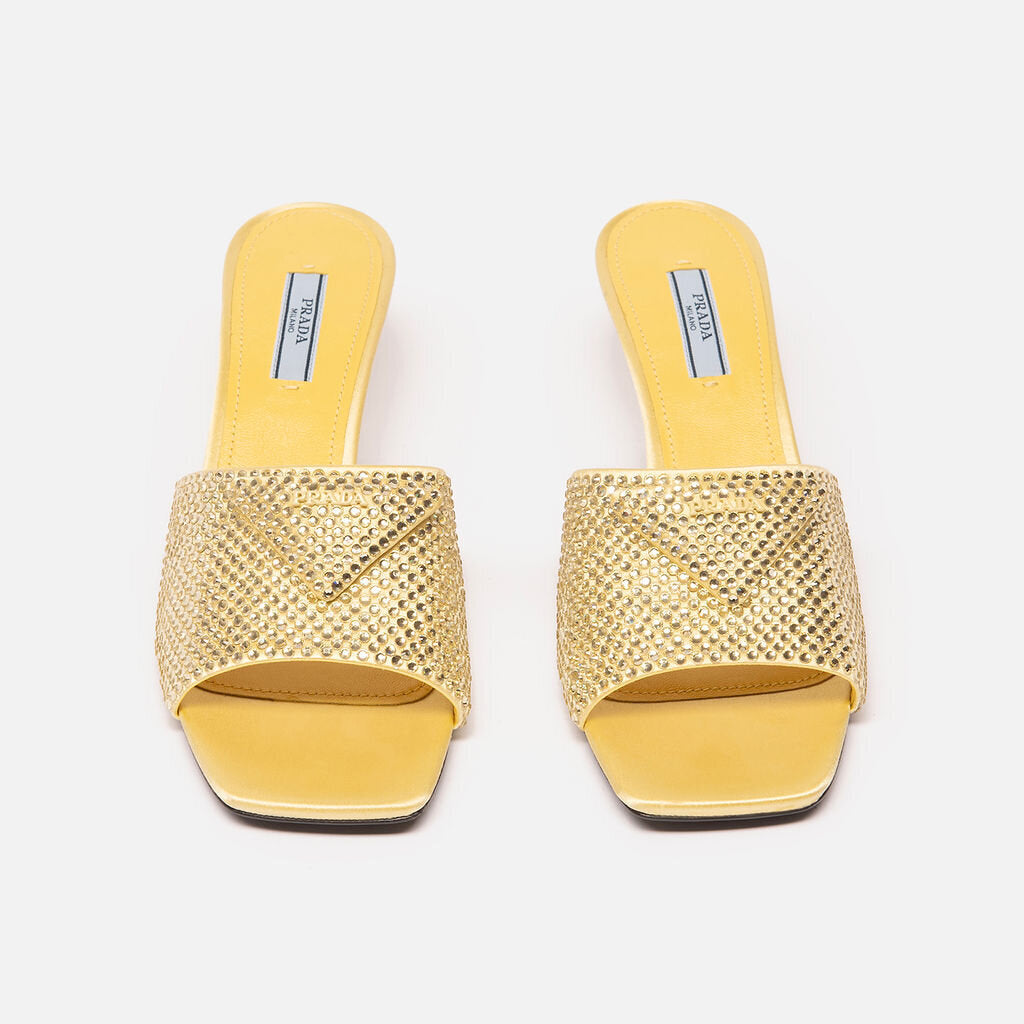 Prada Yellow Crystal Embellished Slide