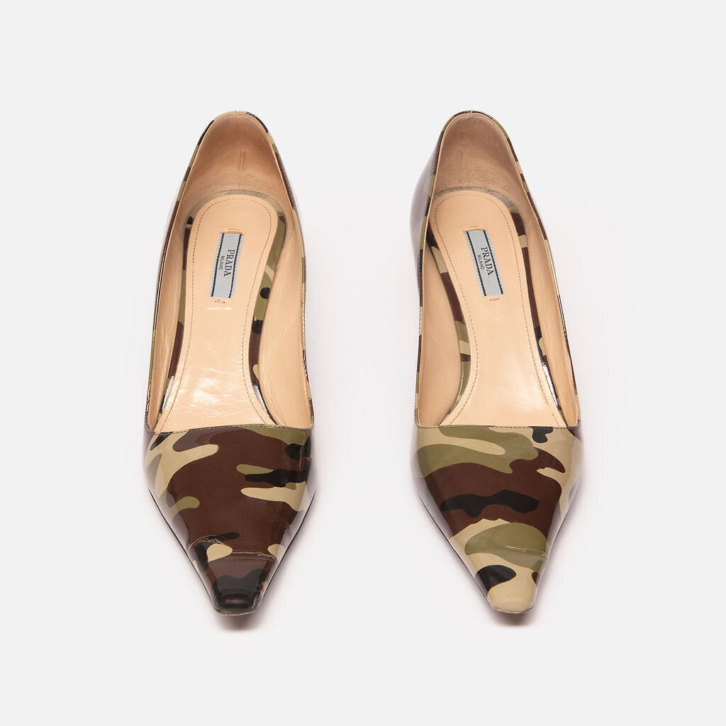 Prada Camo Patent Pumps