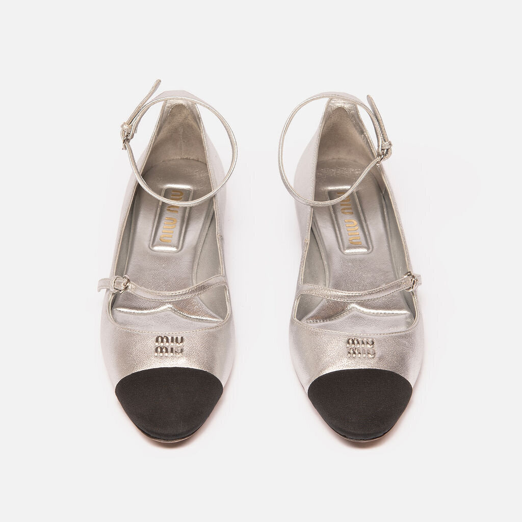 Miu Miu Silver Mary Jane Ballerina Flats