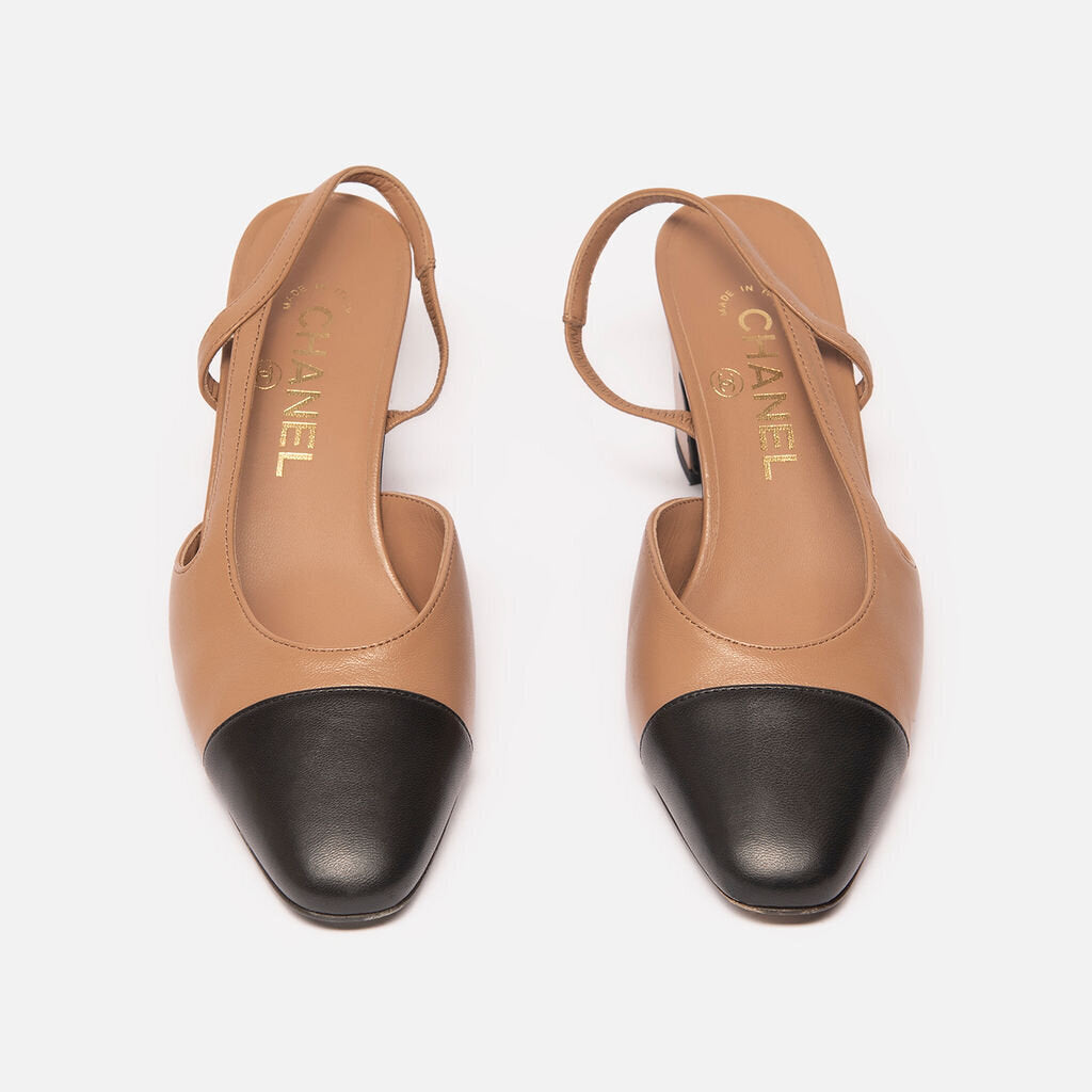 Chanel Brown & Black Leather Slingback