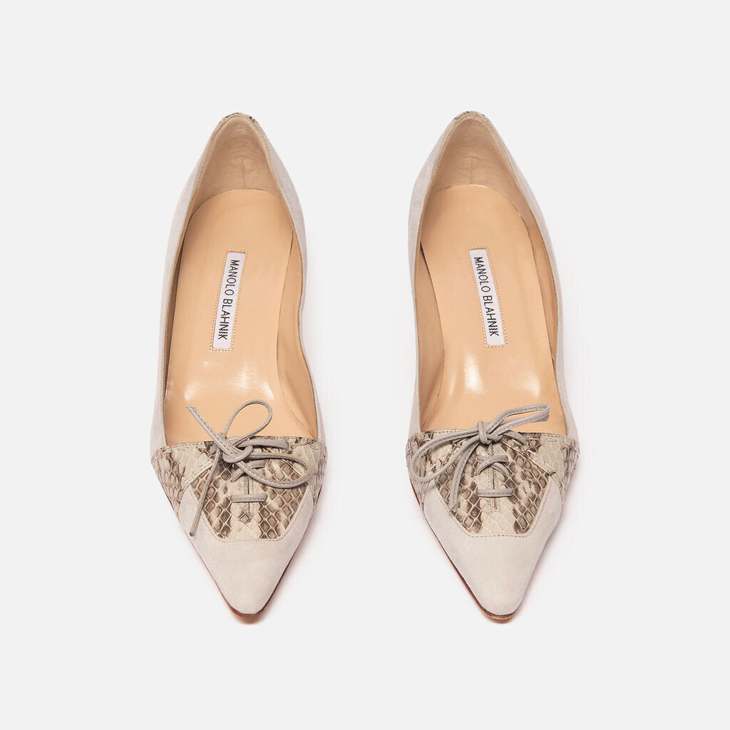 Manolo Blahnik Grey Suede & Snakeskin Pumps