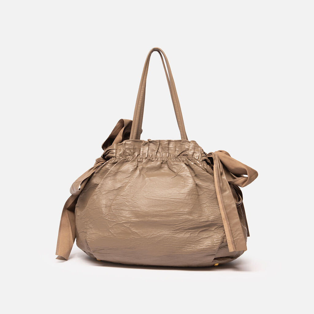 Prada Taupe Leather Antique Bow Tote