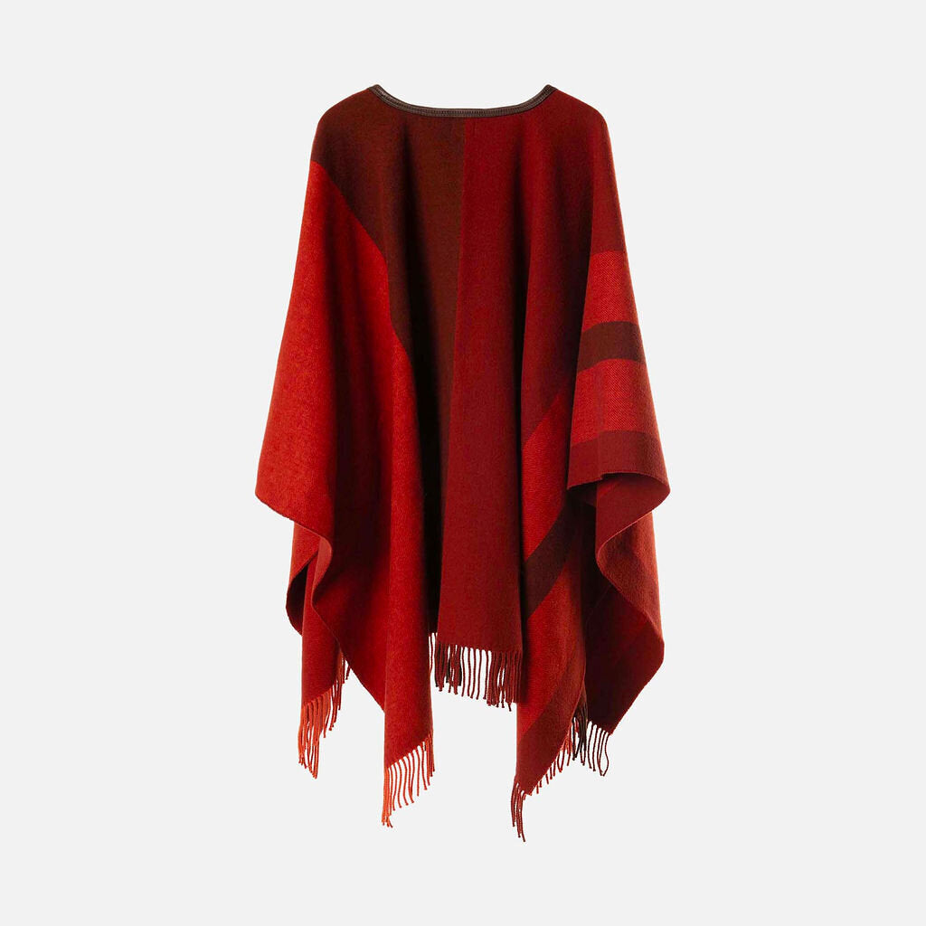 Hermes Bordeaux Wool Blend Cape with Leather Trim