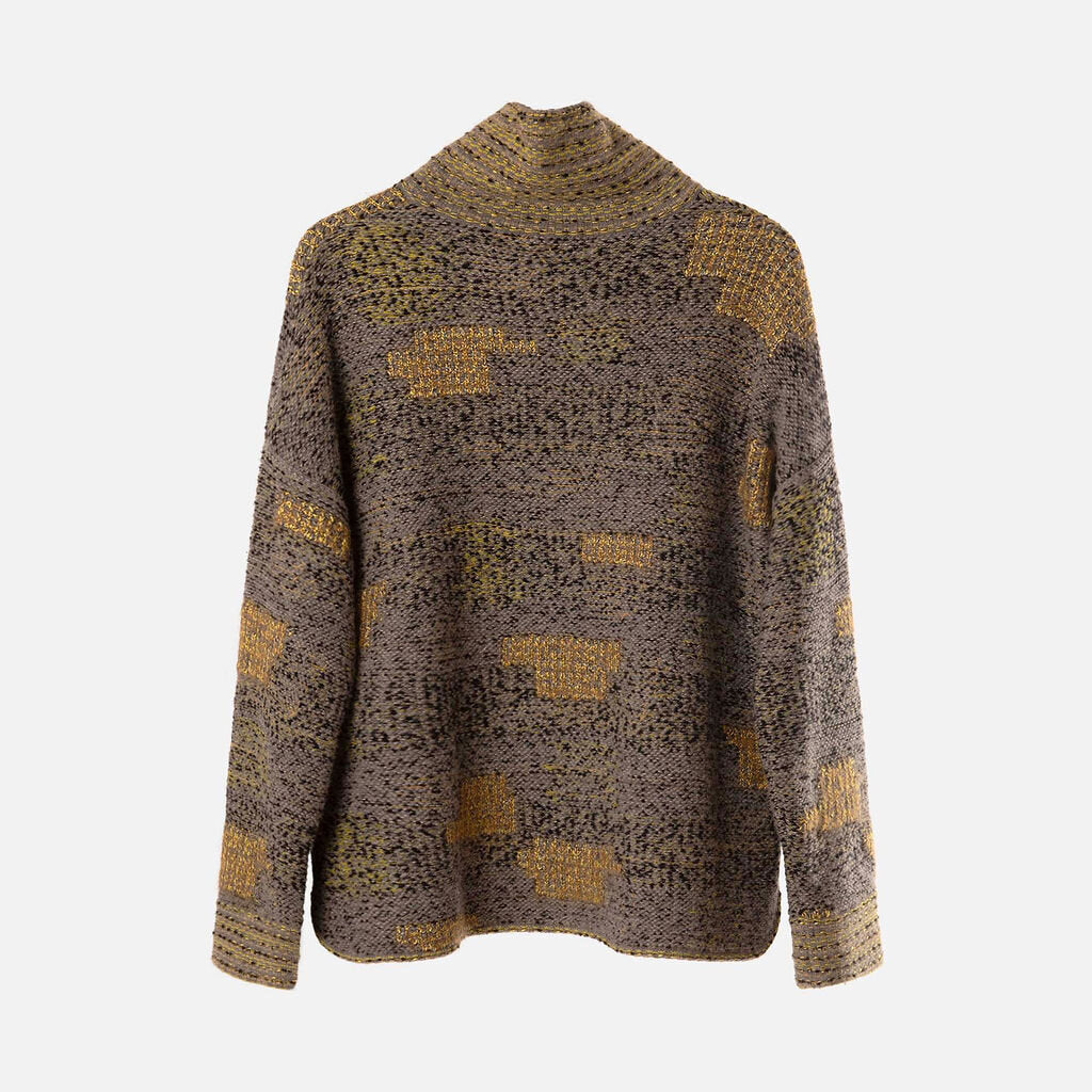 Chanel Grey & Yellow Colorblock Wool Blend Turtleneck Sweater