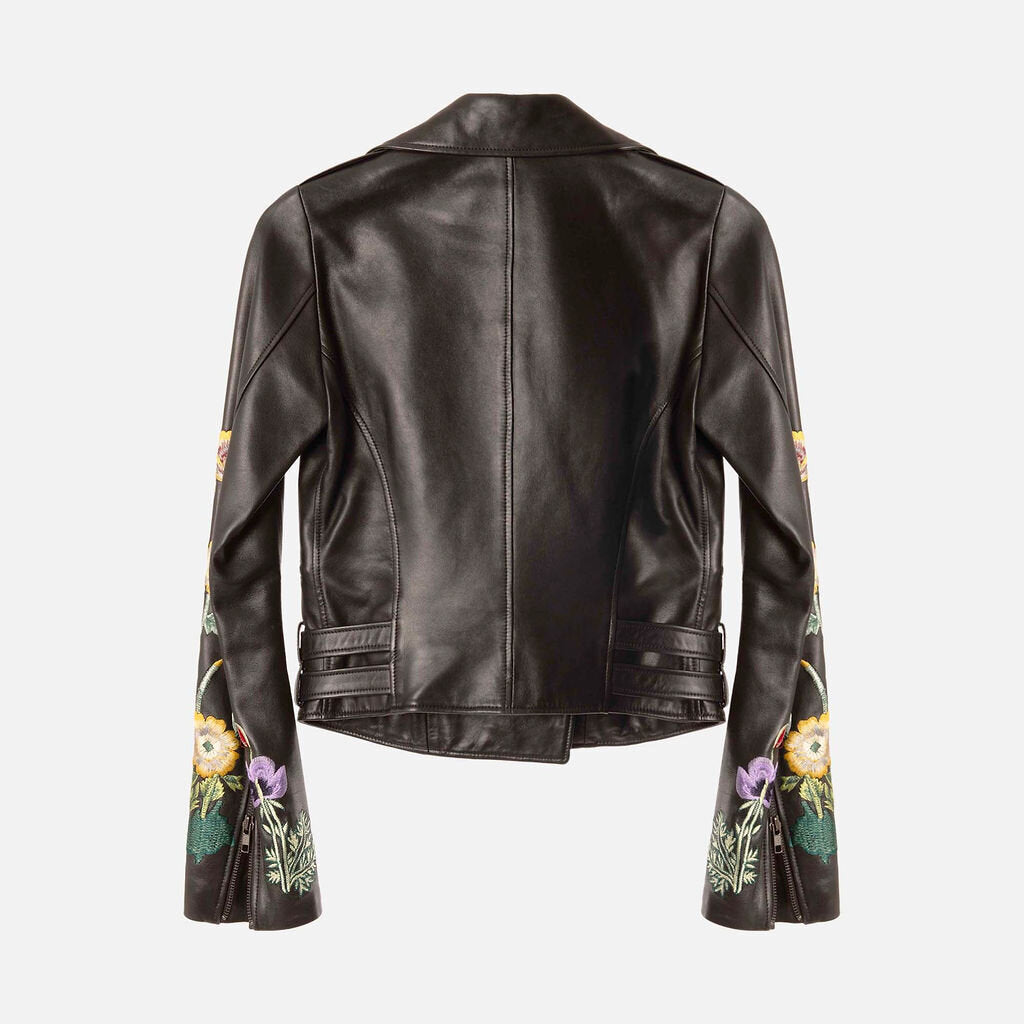 Christopher Kane Black Floral Embroidered Leather Jacket