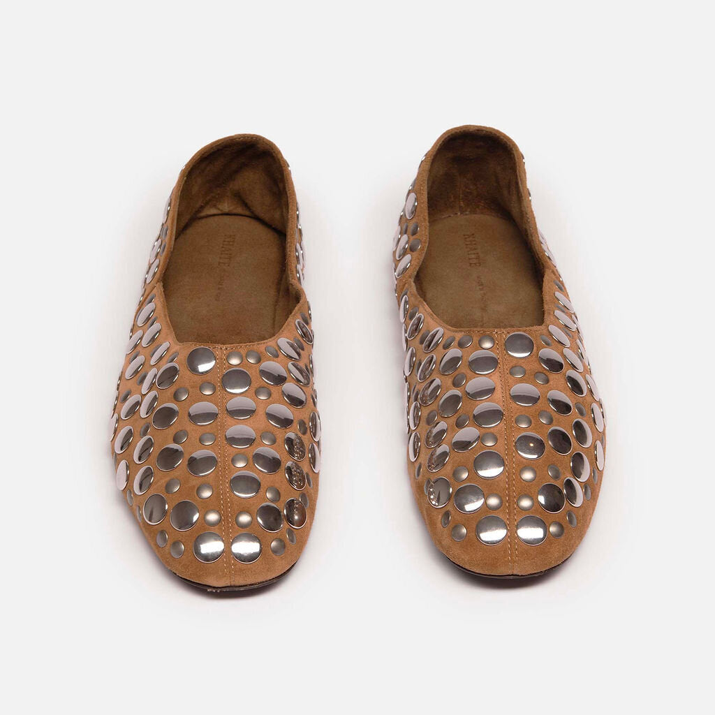 Khaite Brown Suede Silver Studs Flats