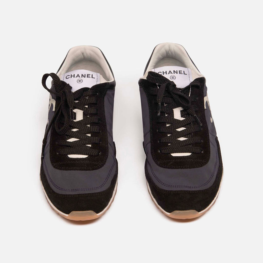 Chanel Navy Nylon Black Suede Sneaker