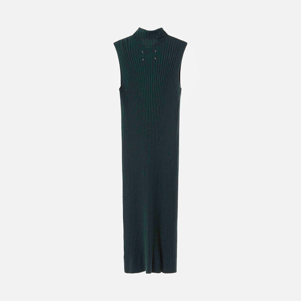 Maison Margiela Green Wool Ribbed Sweater Dress