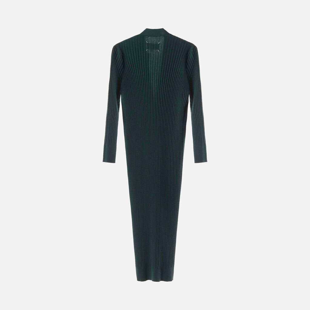 Maison Margiela Green Wool Ribbed Long Cardigan