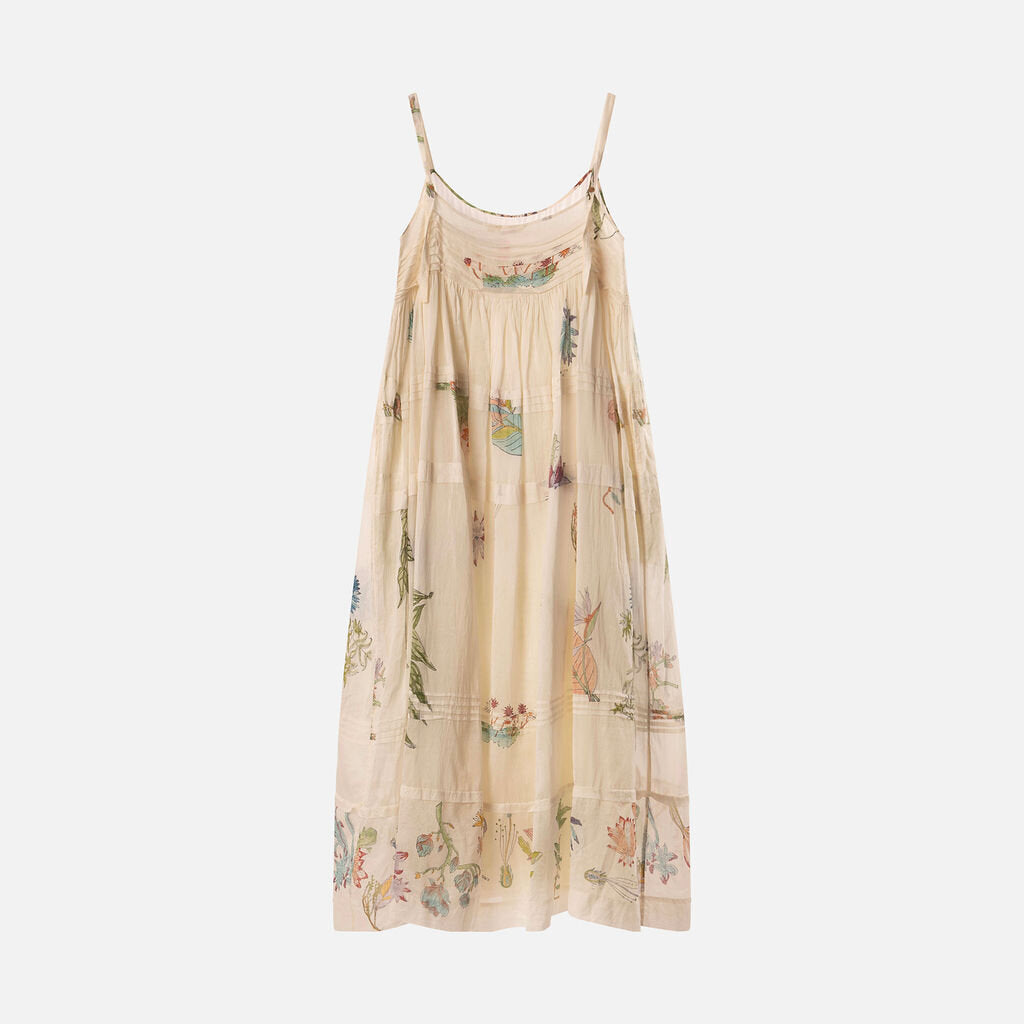 Injiri White Cotton and Silk Floral Dress