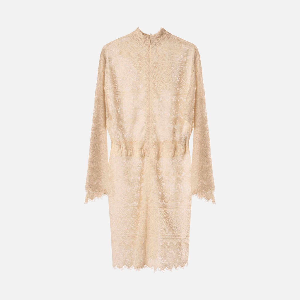 Gucci Cream Cotton Poly GG Lace Dress