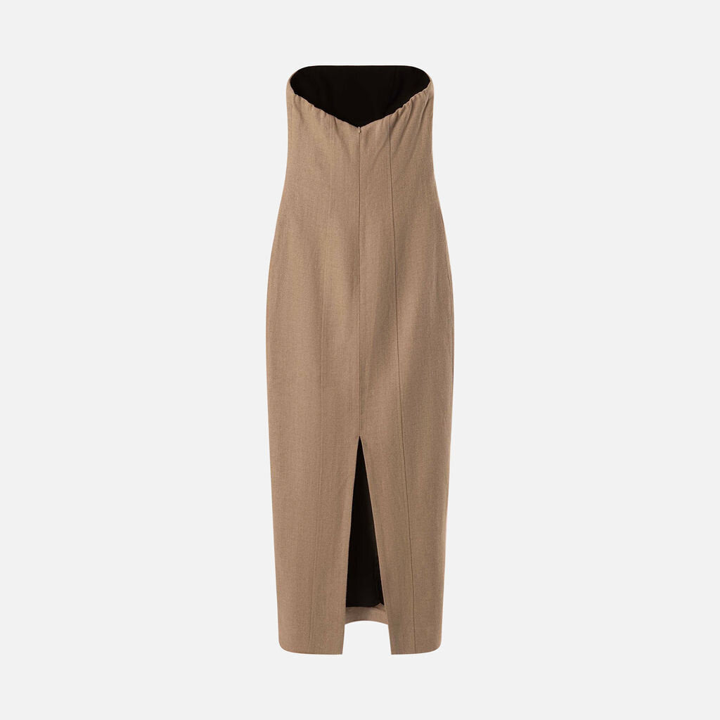 Toteme Beige Linen Strapless Pocket Dress
