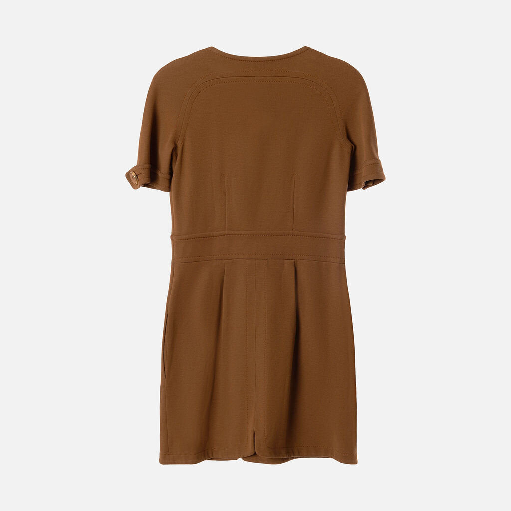 Chloe Short Sleeve Brown Button Dress