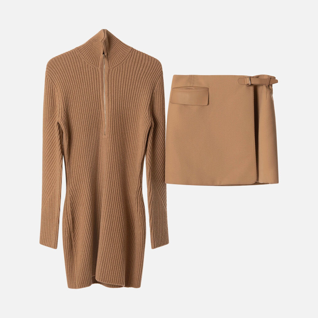 Hermes Beige Wool Sweater Dress with Detachable Skirt