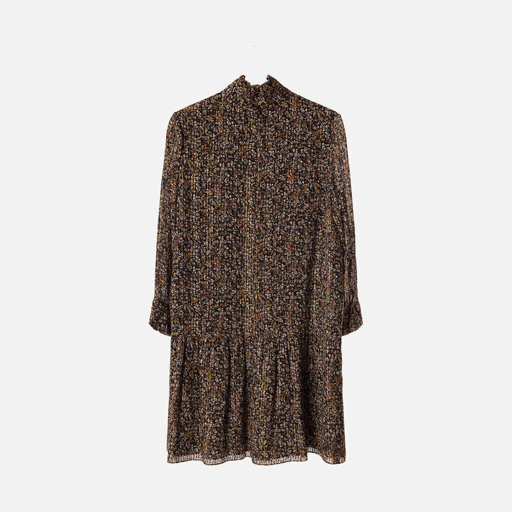 Celine Black & Yellow Floral Silk Mini Dress