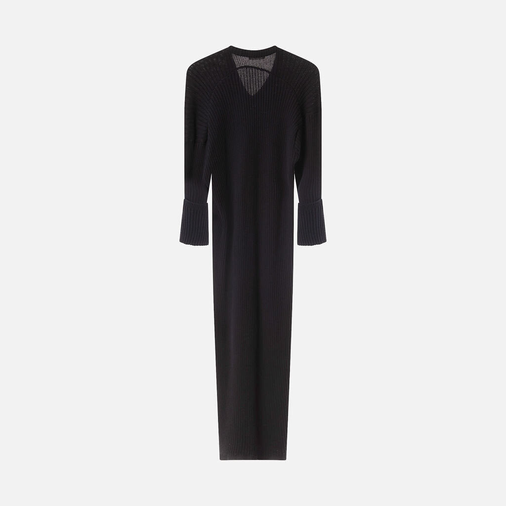 The Row Navy Cotton Knit Sweater Dress