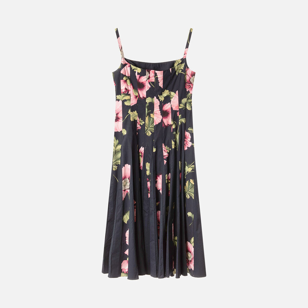 Oscar de la Renta Navy & Pink Floral Midi Dress