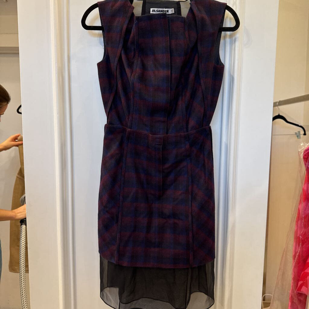 Plaid Wool/Angora Silk Trimmed Mini Dress