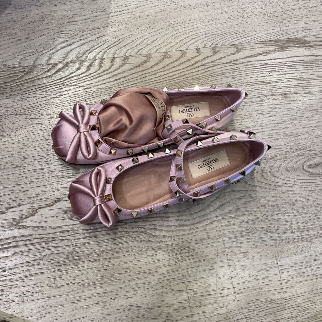 Pink Satin Rockstud Ballerina Flats(NEW)