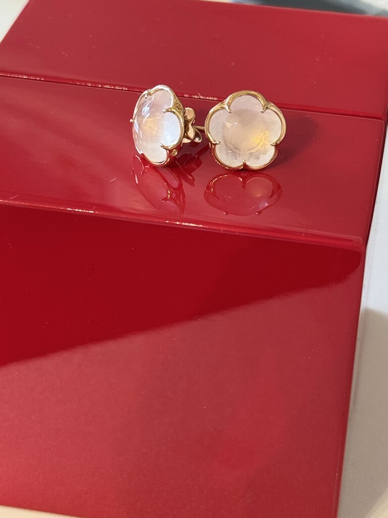 18k Rose Gold + Milky Quartz Studs w/ Box