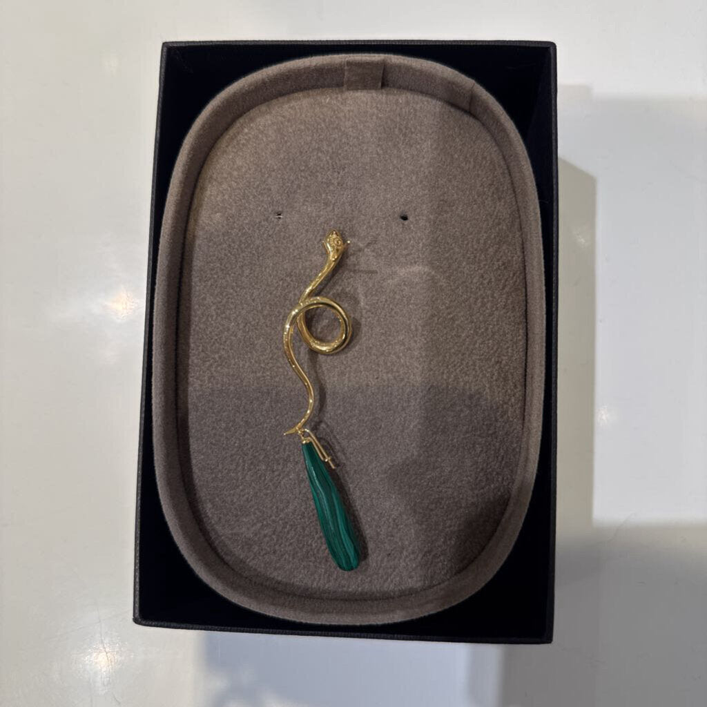 18K Yellow Gold w/ Diamond Snake & Malachite Teardrop SINGLE EARRING W/ 2 BOXES