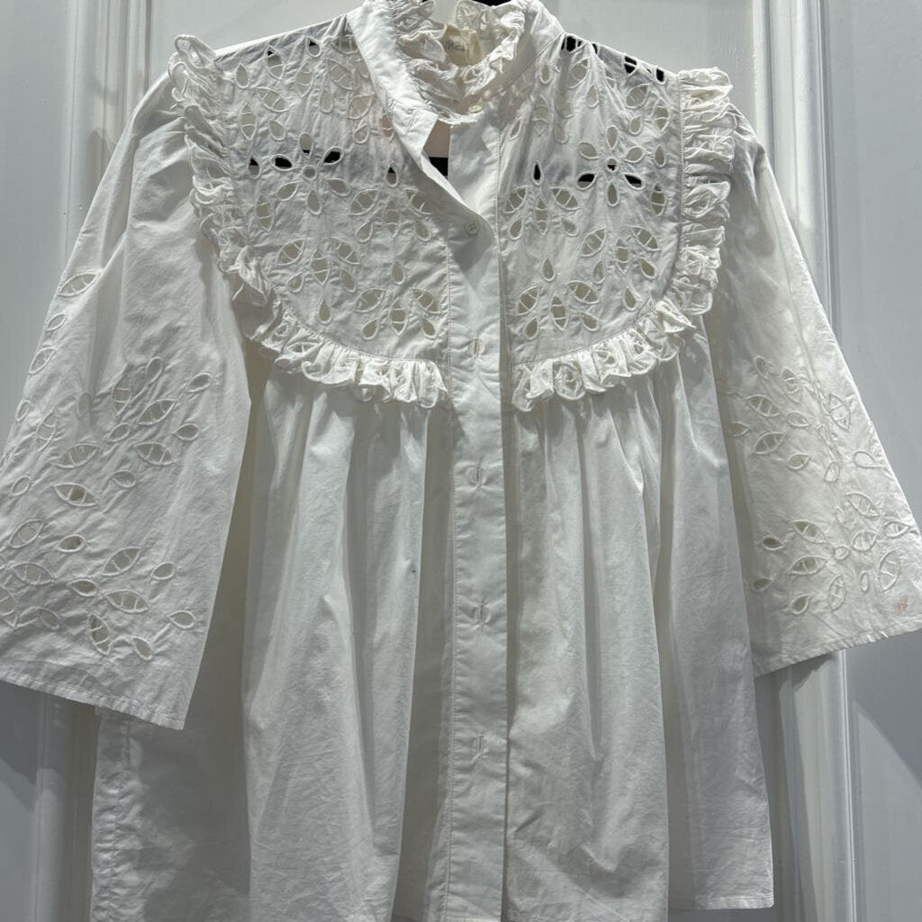 White Embroidered Button Up