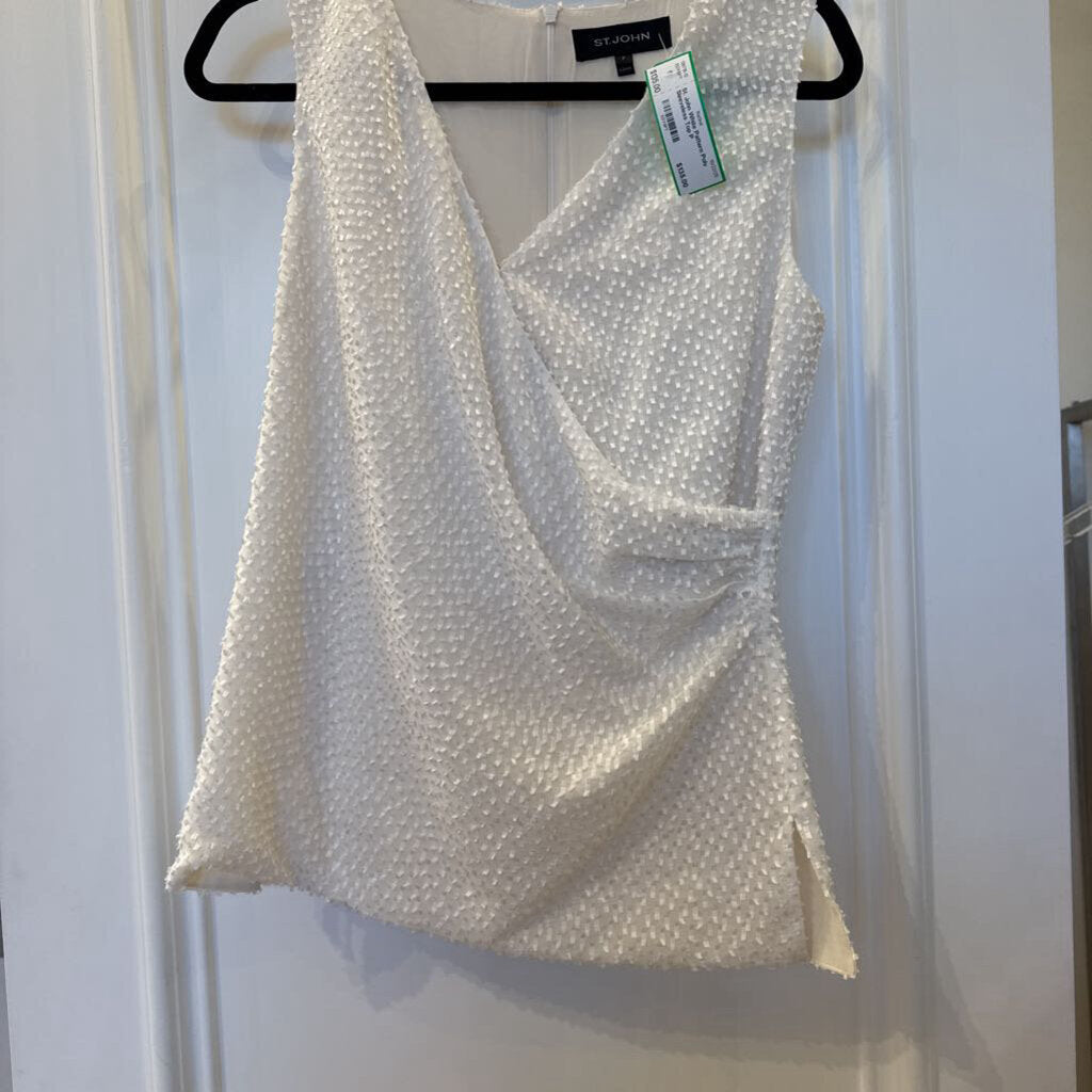 White Pattern Poly Sleeveless Top