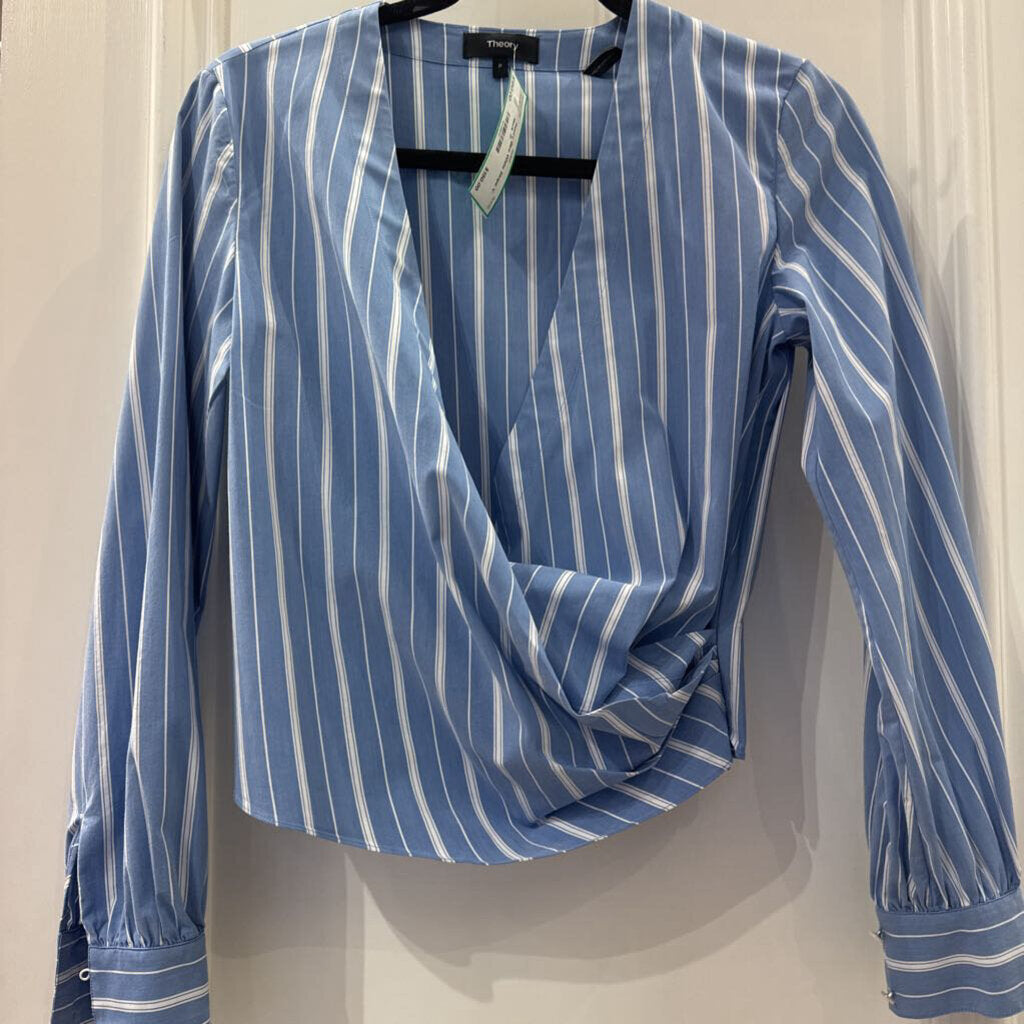 Theory Blue White Stripe V Neck