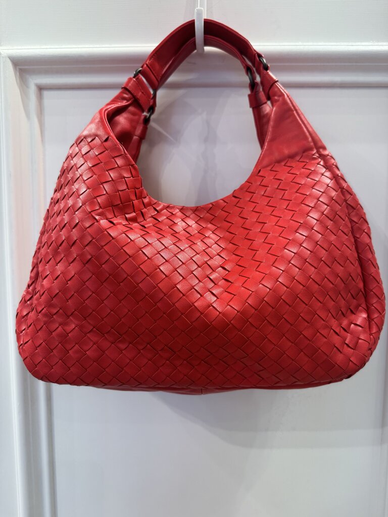 Red Leather Intrecciato Hobo Bag