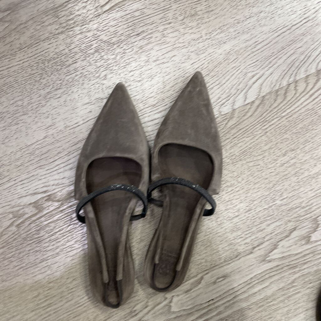 Brown Suede Pointy Toe Flat Sandal