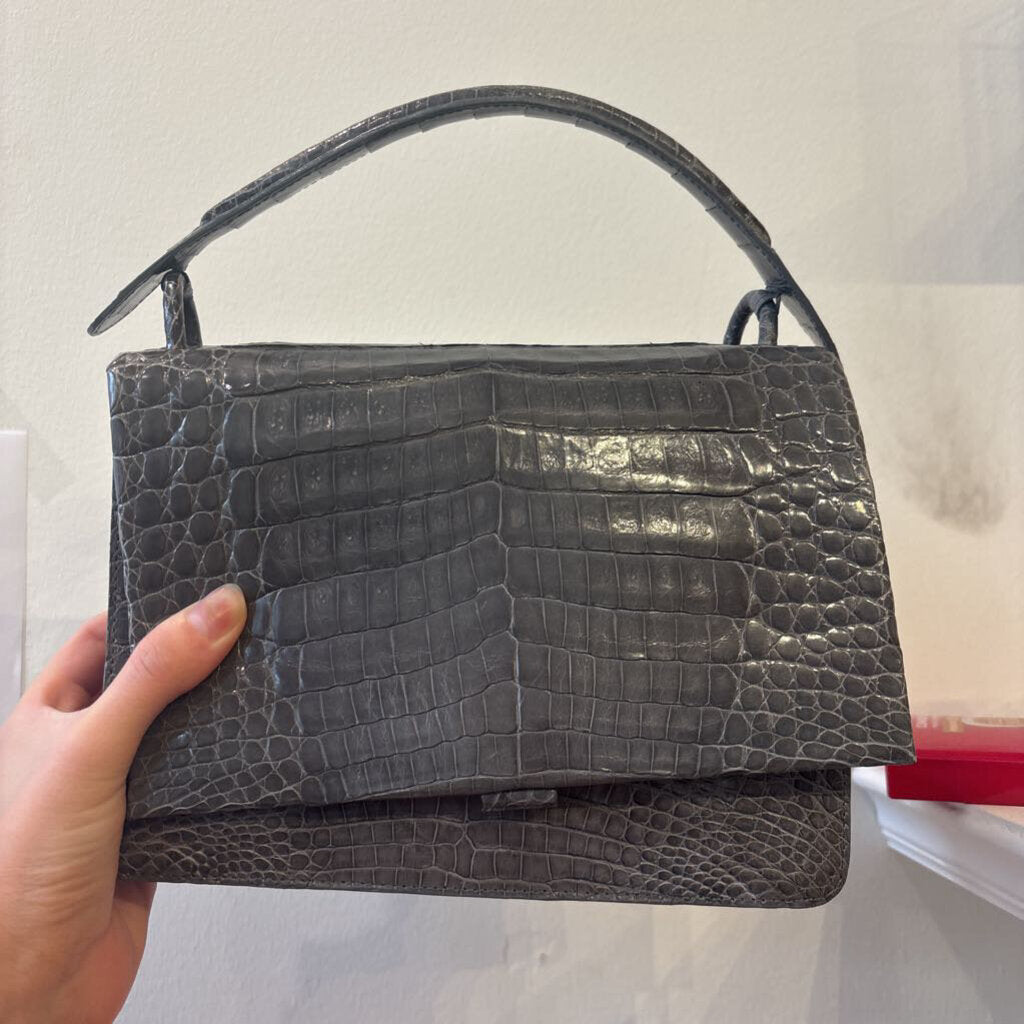 Grey Crocodile Top Handle/ Chain Shoulder(3300)