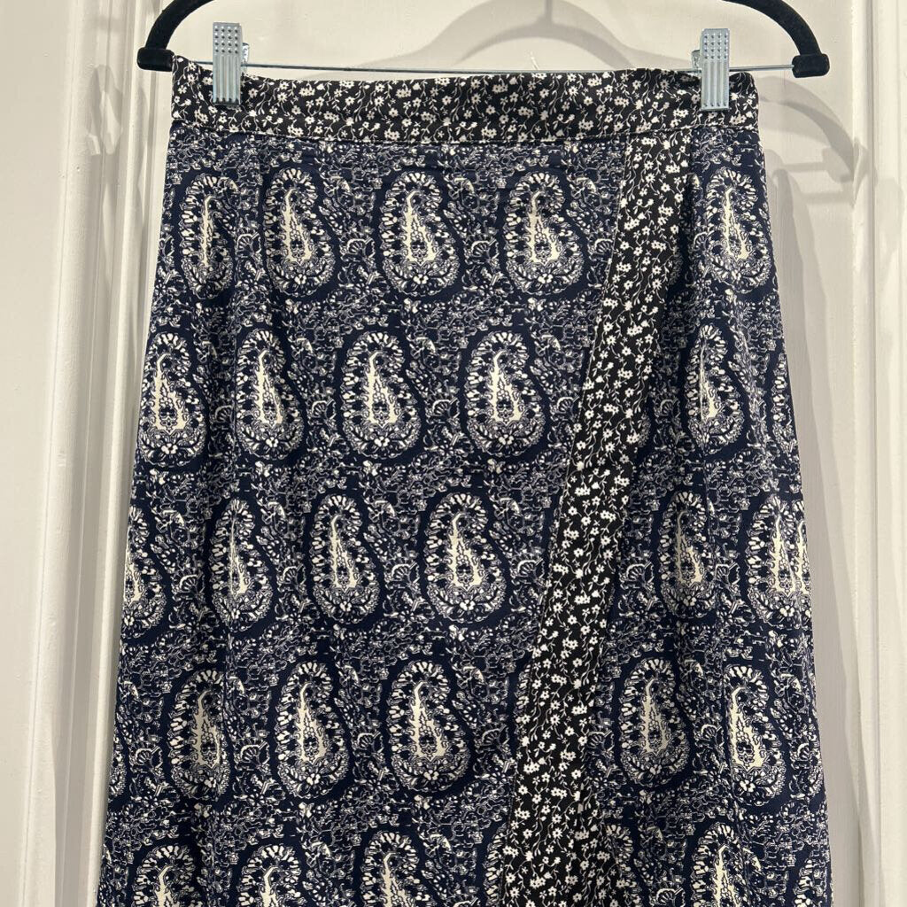 Navy/White Paisley Midi Skirt