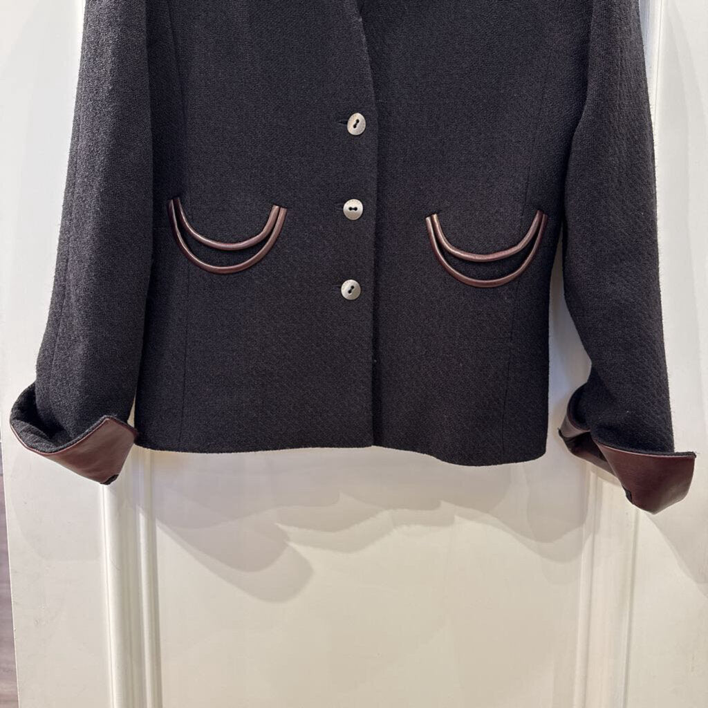 A/W2000 WOOL BLEND TWEED / LEATHER TRIM JACKET