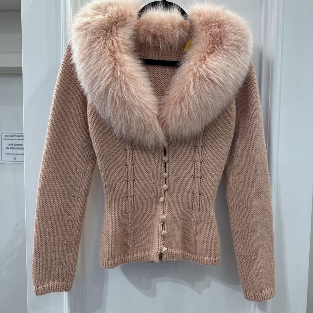 2002 Wool/Alpaca Blend Knit Faux Fur Collar Cardigan