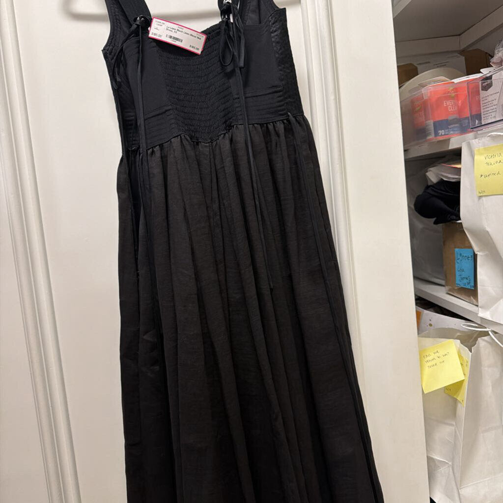 Black Linen Blend Midi Dress, XS