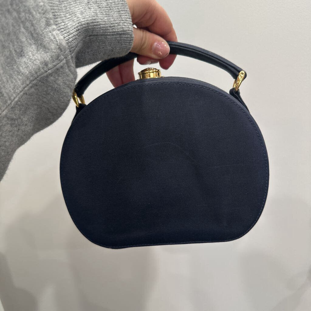 Navy Satin Top Handle Bag